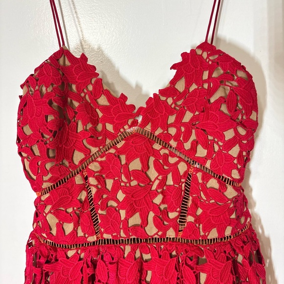 Self-Portrait Women’s Red Azaelea Fit & Flare Lace Midi Dress Size UK 10 US 6 - Picture 7 of 16